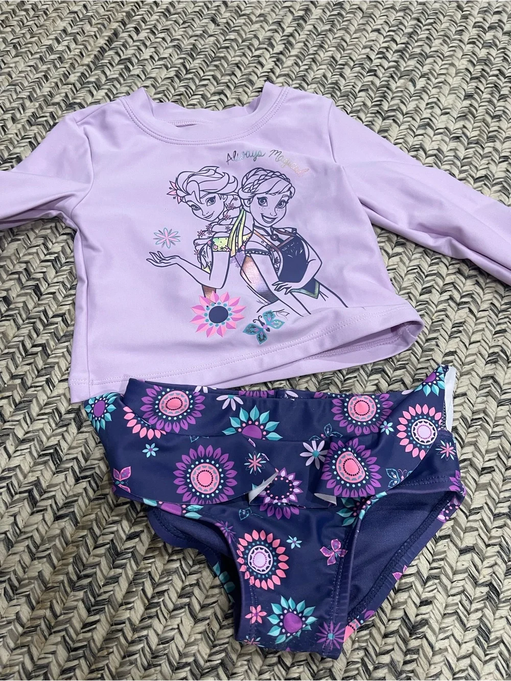 Disney Girls Lavender Long-Sleeve Anna & Elsa Two-Piece swim suit 12 months